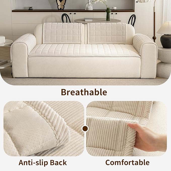 Couch Covers for Dogs Washable, 27.6"x59.1" Non Slip Couch Covers for Loveseat Sofa Pet Friendly, Soft Fuzzy Sofa Covers for Pet, Dog Couch Cover Furniture Protector(1PC,Beige White) - Image 4