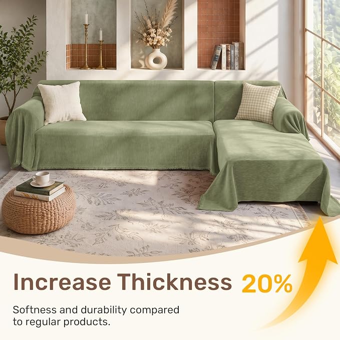 2 Pieces Sectional Couch Covers L Shaped Cover XXL Light Sage | Thick Washable Fabric for L Shaped Sectional Sofa, Anti-Pet Hair, Stain & Wear Resistant, Easy Care & Installation - Image 3