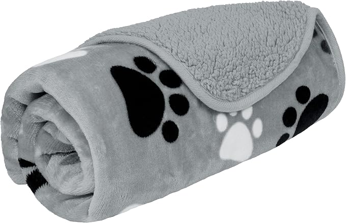 PETAMI Sherpa Fleece Waterproof CAT and Dog Blanket, PAW Gray, Small - Image 7