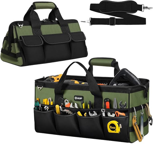 UUP Tool Bag Extra Large 20", Heavy Duty Spacious Tool Box Organizer, Green | 16 Pockets & MOLLE. Detachable Strap & Handle. Non-slip Base, Metal Buckle. 30lb Holds Drill/Tool on Truck, Garage, Men Gift. by UUP