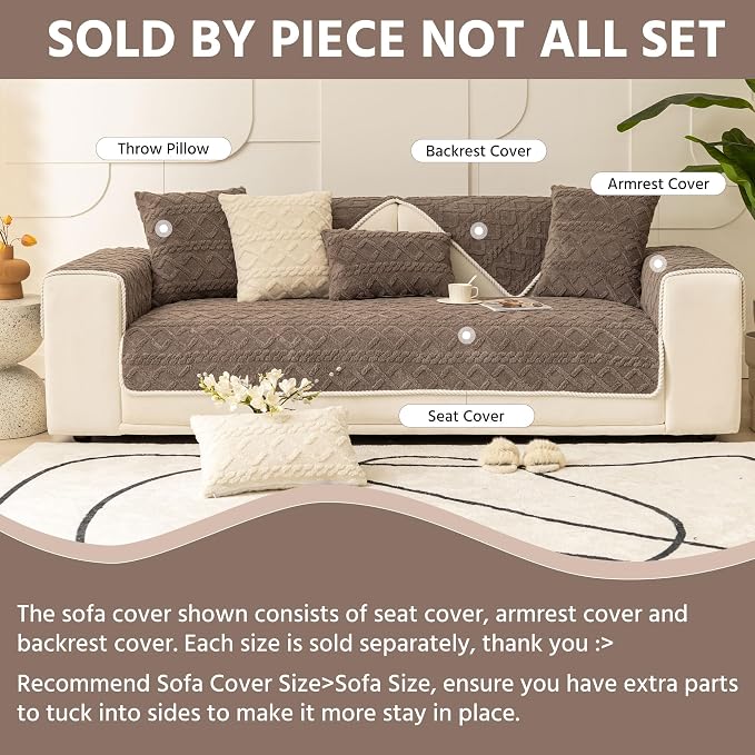 OTOB Non-Slip Couch Armrest Covers for Sofa, Washable Plush Sofa Arm Cover, All Season Soft Geometric Jacquard Armchair Slipcovers Cozy Pet Recliner Couch Protector, 1 Piece (Chocolate, 27.6"x27.6") - Image 7