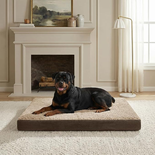 42" Indestructible Dog Bed for Extra Large Dogs – Chew-Proof Pet Mat with Double-Sided Plush & Waterproof Liner, Tough Crate Mat with Egg-Crate Foam Support, Indoor & Outdoor Use, Brown by Sytopia
