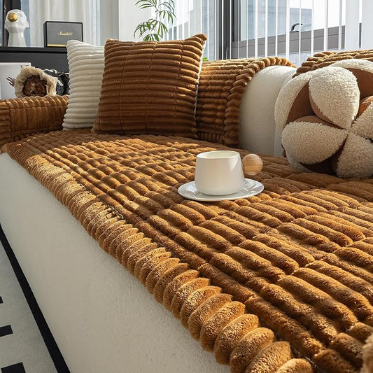 Sofa Couch Cover, Sofa Covers for Dogs Washable, Non-Slip Striped Sofa Slipcovers for Sectional Sofa, Sofa Cover Furniture Protector for L Shaped(Light Brown, 27.6"x 82.7") by MDSASFD