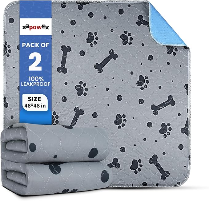 Washable Dog Pee Pads 2 Packs 48’’ x 48’’ Reusable Puppy Pads Waterproof with Non Slip Bottom, Heavy Absorbent Puppy Training Pads for Indoor Use by Unknown