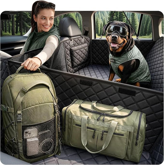 Rorhxia 3-in-1 Dog Car Seat Cover for Back Seat with Road Trip & Daily Mode | 3 Modes for Full Pet / Storage / Passenger, 500 lbs Hard Bottom Supports, 45% More Space, 100% Waterproof, 7-Layer Protection by Rorhxia