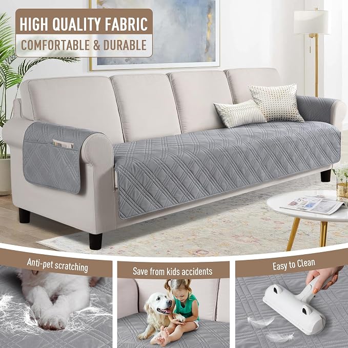 TAOCOCO Waterproof Oversized Couch Covers for Pets Dogs with Non Slip Backing, Sofa Seat Covers with Pocket for 4 Cushion Couch Washable Dog Couch Protector Sofa Slipcovers(Oversized Sofa, Light Gray) - Image 4
