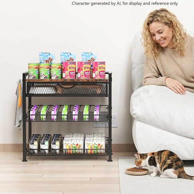 Cat Food Organizer，2 Floors Bring Drawer Storage Rack, Manually Adjust The Gap Size，Store Suitable Can Sizes Container，Automatic Slip Design，Suitable For Pet Food Canned Food Dispenser - Image 7