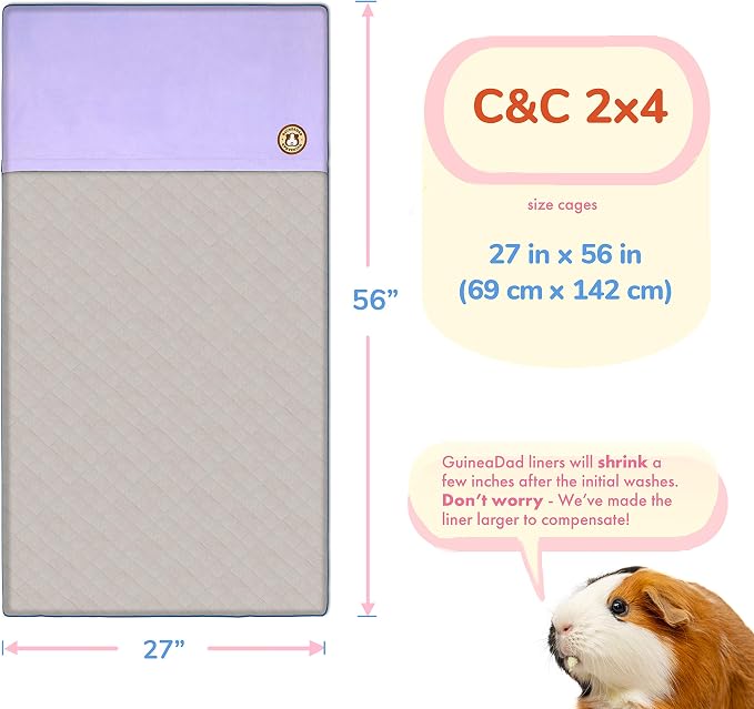 GuineaDad Original Reusable Cage Liner – Plaid Red Fleece Bedding with Burrowing Pocket – Extra Absorbent Core & Waterproof Bottom – Fits C&C 2x4 Guinea Pig Cages – Small Animal Supplies - Image 2