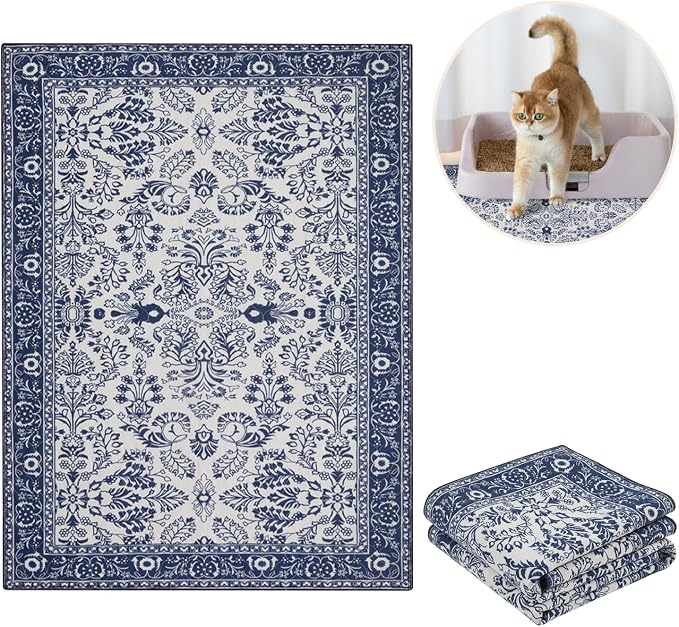 Lovewag Cat Litter Mat, Litter Box Mat, Indigo Garden, 36x48, 2 Pack | Washable litter mat cover, kitty litter mat & cat mat for litter box, litter trapping mat, prevents tracking, multi-cat - Image 8