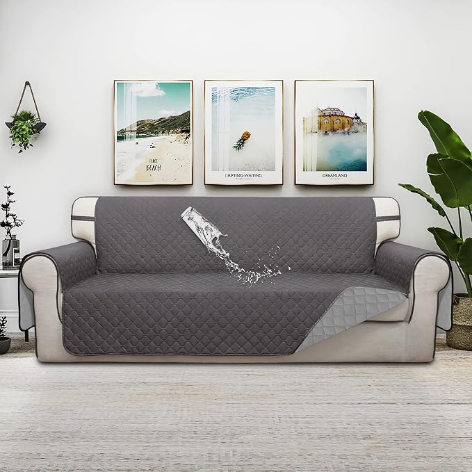 ISSUNTEX Double Protection 100% Waterproof Sofa Covers for Living Room, Couch Covers for 3 Cushion Couch Sofa, Reversible Furniture Protector Sofa Cover for Dogs, Pets, Kids (Sofa, Gray/Light Gray) - Image 2