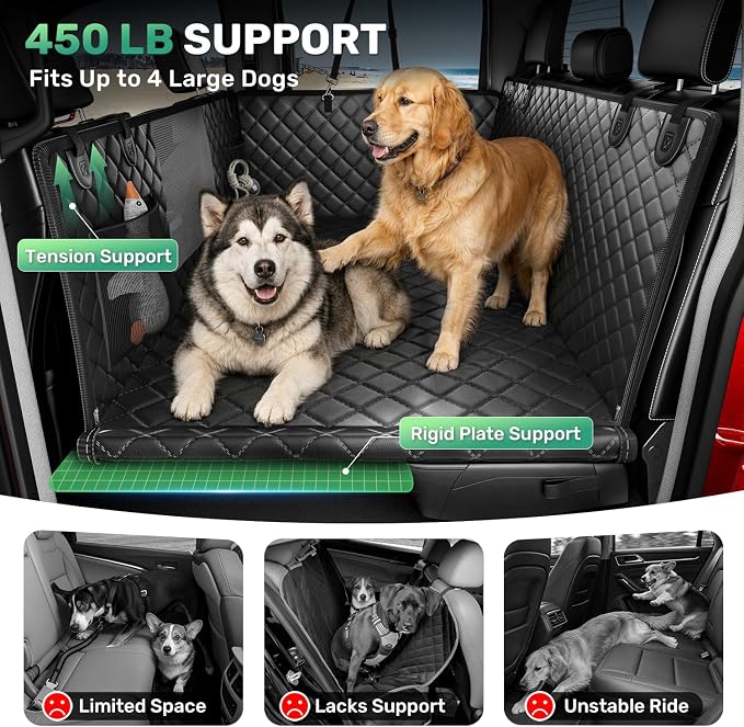 Zanch Heavy-Duty Dog Car Seat Cover, Flat Solid Back Seat Extender for Multi Large Dogs, Hard Bottom Supports 450 lb, Waterproof Scratchproof Hammock Protector, Standard for Cars, SUV, Trucks, Black - Image 3