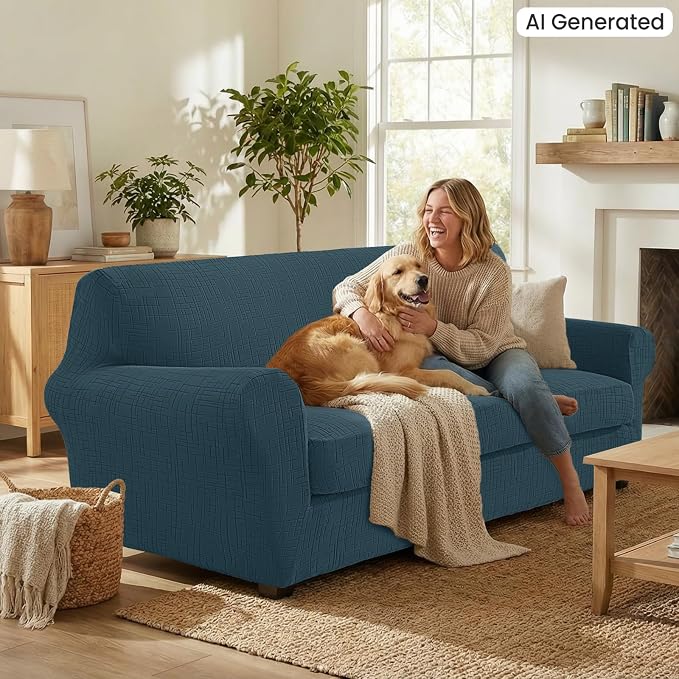 CYCMCAO 4 Piece Stretch Sofa Covers for 3 Cushion Couch, Non Slip Couch Covers for Sofa, Sofa Covers for Pets Washable, Couch Covers for Dogs,Kids (Forest Green), 71"-91" (3 Cushion Sofa) - Image 3