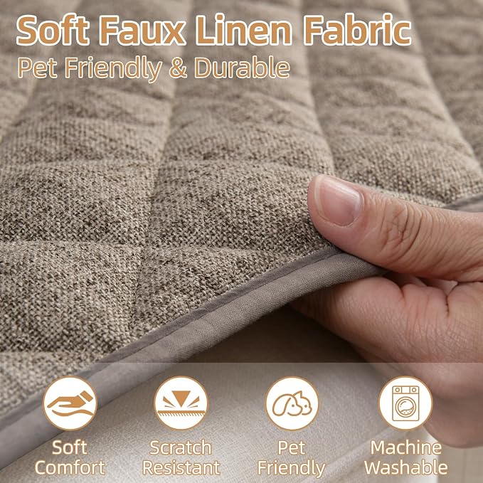 Dog Couch Cover for Sofa 100% Waterproof Faux Linen Sofa Covers for 3 Cushion Couch Washable Pet Friendly Sofa Slipcovers Non Slip Quilted Furniture Seat Protector (27.6x71 in, Khaki) - Image 3