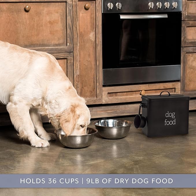 AuldHome Design Retro Dog Food Canister (Black); Modern Farmhouse Style Storage Bin for Pet Food - Image 4
