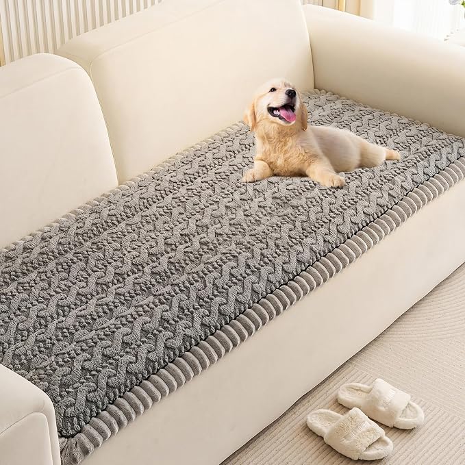 KRFOONN Couch Cover for Dogs Washable Pet Couch Covers for 2 Cushion Sofas Non-Slip Dog Sofa Protectors Cushion Covers Soft Sofa Slipcovers Cushion Protector for Pets Mat (Pattern Grey, 27.6" x 59") by KRFOONN