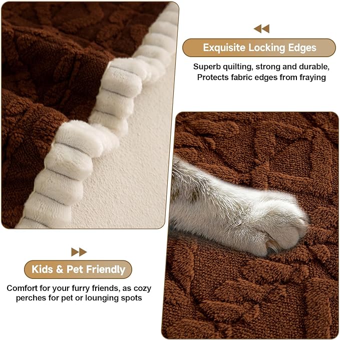 OTOB Sofa Covers for 3 Cushion Couch Washable, All Seasons Non Slip Fuzzy Pet Couch Cover, Soft Plush Geometric Jacquard Sofa Slipcovers, Kids Pet Friendly Dog Bed Mats (Dark Coffee, 27.6" x 70.9") - Image 4