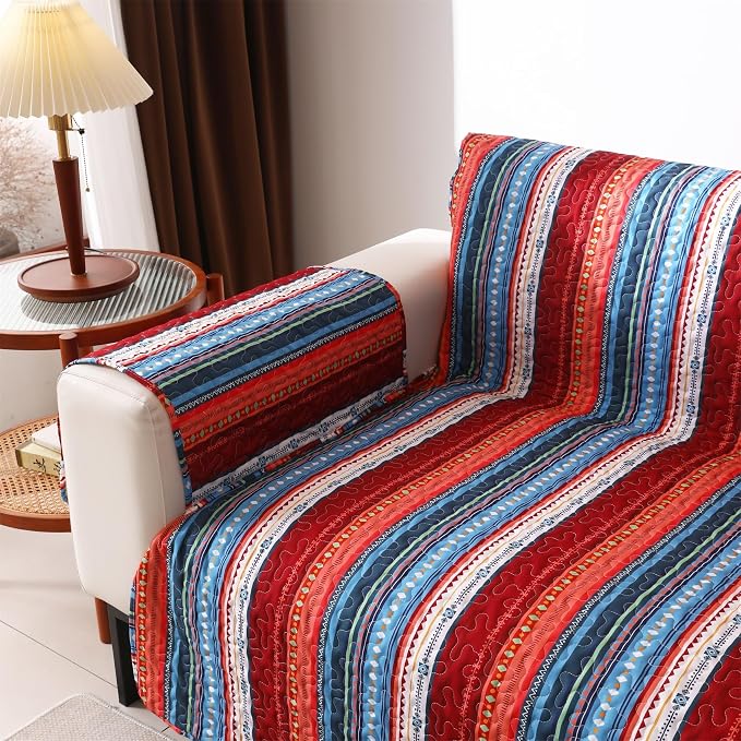 Cmfshape Skidproof Sofa Cover-Boho Sofa Slipcover with Elastic Straps-Easy Fit Slip Cover-Bohemian Washable Furniture Protector for Pets and Kids(Loveseat108 x75,Blue) - Image 8