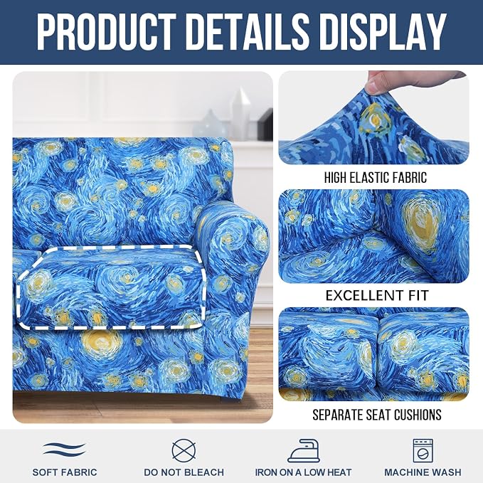 hyha Stretch Couch Cover, Sofa Covers for 2 Separate Cushion Couch Washable | Loveseat Cover, Floral Pattern, Printed, 3 Pieces, 2 Seater Furniture Protector with Elastic Bottom for Dogs, Pet Friendly - Image 4