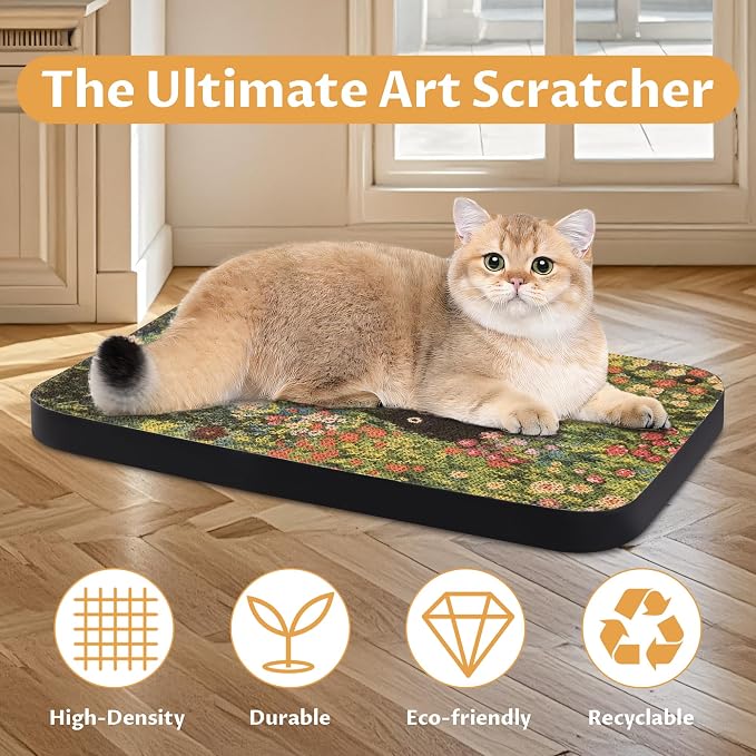 2 Pack Cat Wall Scratcher, Art Cat Scratching Board for Cats | Wall Mounted Cat Scratch Pad, Water-Based Ink, Hook&Loop Strips, Floor or Wall Use, 16.7x11x1 Inch, Window & Garden - Image 4