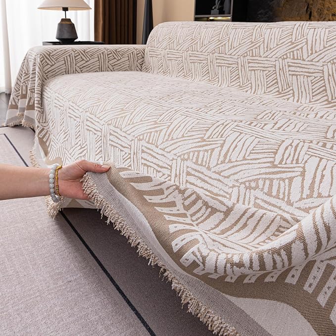 ROOMLIFE Couch Cover 3 Cushion Sofa, Washable Non Slip Furniture Sofa Protector Cover, Soft Chenille Sofa Slipcovers Sectional L Shape Dogs Couch Cover Throw Blanket with Tassels 71''X150'' - Image 8