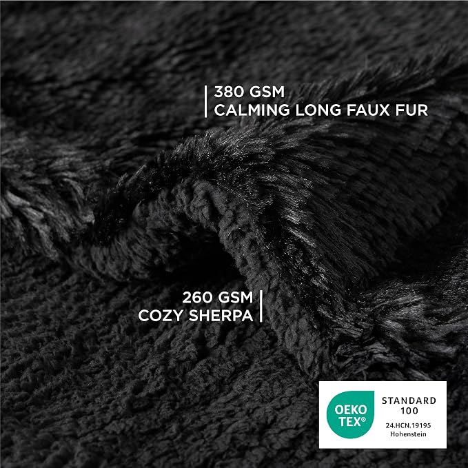Bedsure Waterproof Dog Blankets for Large Dogs, Fluffy Faux Fur, 60×80" | Plush Fuzzy Reversible Pet Blankets for Couch and Bed, Soft Calming Throw Blanket Washable, Dog Gift, Twin Size,Black - Image 4