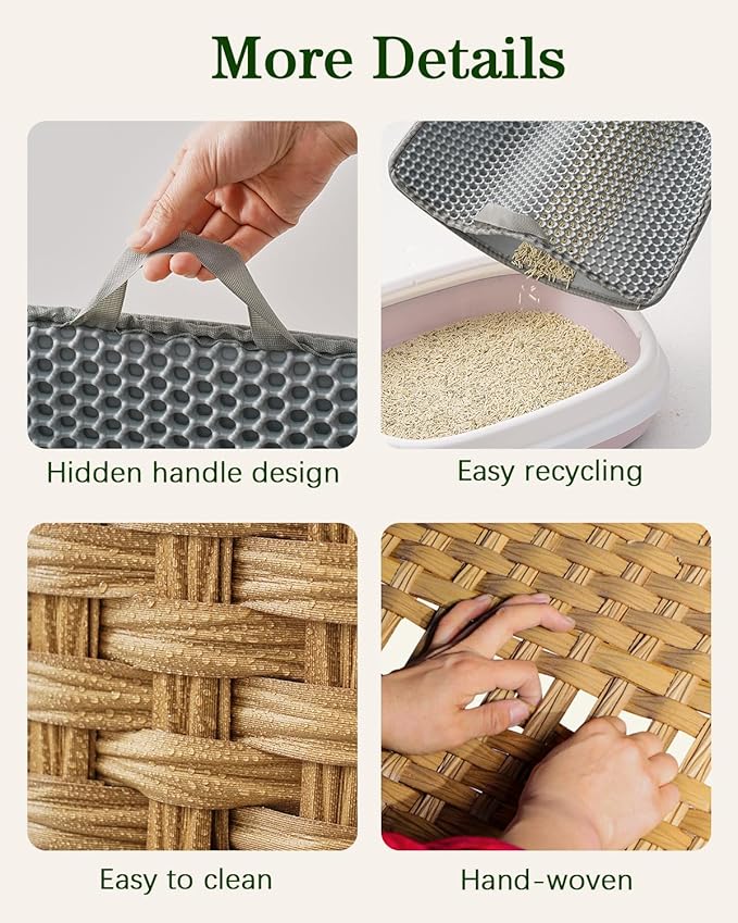SETVSON Cat Litter Box Enclosure Furniture, Handwoven Rattan Hidden Litter Box with Mat, Large Space Cat House with 2 S-Shaped Hooks 30.3 x 18.3 x 24.4 Inches, Indoor for Living Room Apartment Natural - Image 4