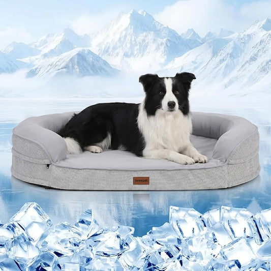 iweepet Cooling Orthopedic Dog Beds for Medium & Large Dogs, Q-MAX >0.5 Dog Sofa Bed with Supportive 28D Egg-Crate Foam, Removable Washable Cover, Waterproof Lining, 41’’,Grey by iweepet