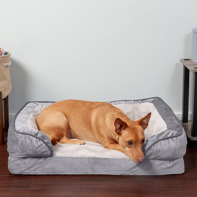 Furhaven Orthopedic Dog Bed for Medium/Small Dogs w/ Removable Bolsters & Washable Cover, For Dogs Up to 35 lbs - Plush & Velvet Waves Perfect Comfort Sofa - Granite Gray, Medium - Image 2