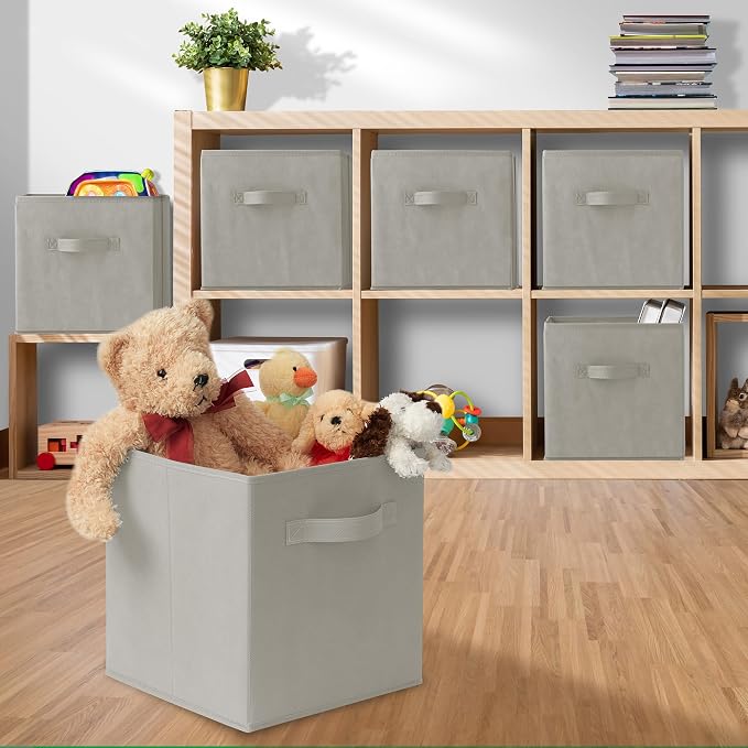 Casafield Set of 12 Collapsible Fabric Cube Storage Bins, Light Gray - 11" Foldable Cloth Baskets for Shelves, Cubby Organizers & More - Image 5