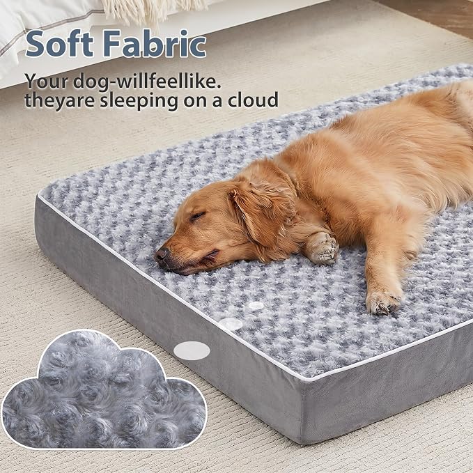 WNPETHOME Orthopedic XL Dog Beds Large Sized Dog,Extra Large Waterproof Dog Bed with Removable Washable Cover & Anti-Slip Bottom,Egg Crate Foam pet Bed with Soft Rose Plush Crate mat. - Image 2