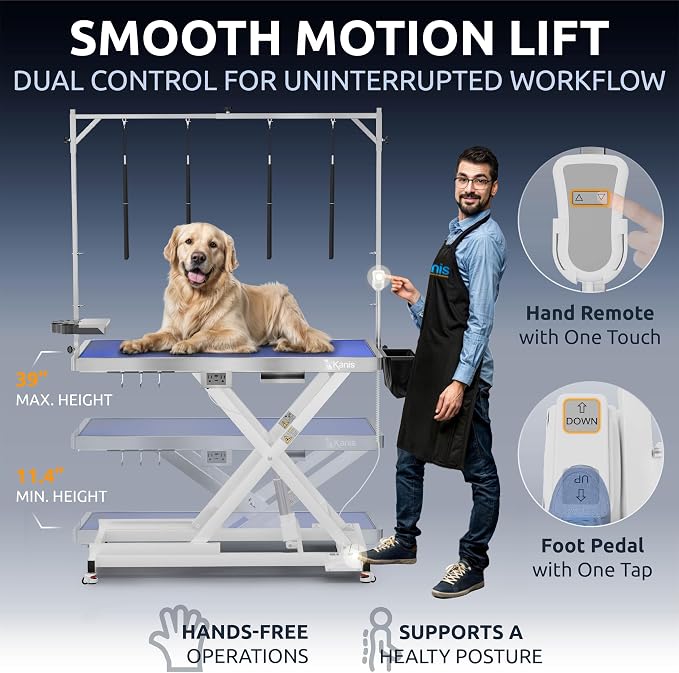 KANIS Professional Electric Dog Grooming Table - Heavy Duty | Height Adjustable Pet Grooming Table w/Leveling Wheels, Dog Grooming Arm, Anti-Slip Tabletop & Tool Organizer (White, 49") - Image 4