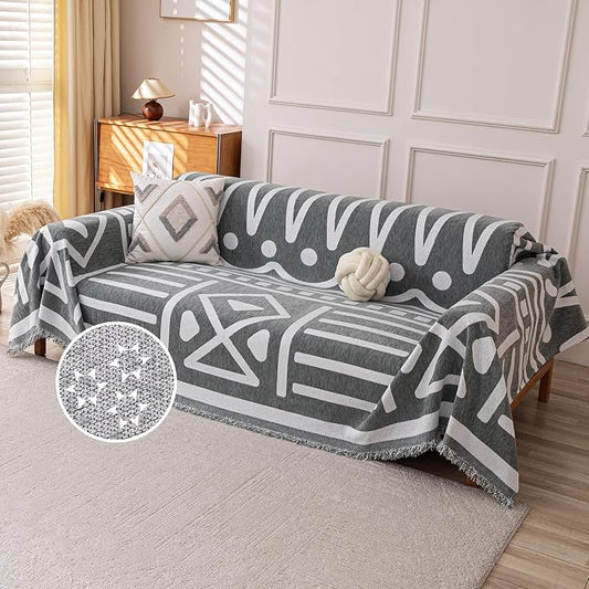 Deep Dream Boho Couch Cover, Non Slip Soft Chenille Sofa Covers for 3 Cushion Couch, Thick Sofa Slipcover Couch Covers Washable Blanket Cover for Living Room (Grey, 71"x134") by DeepDream