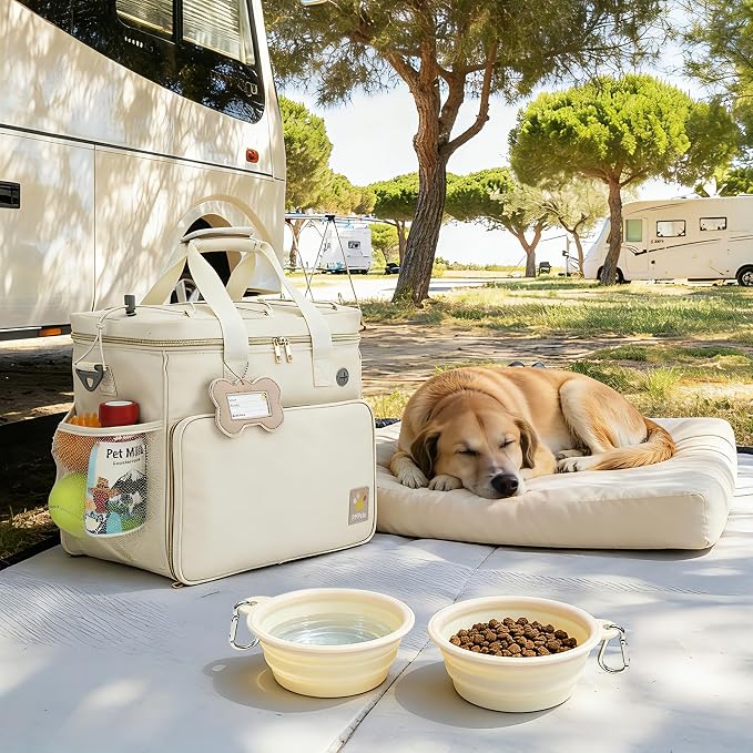 Pet Travel Bag, Large Beige Dog Carrier with Multiple Compartments and Adjustable Straps, Dog Suitcase for Weekend Camping, Pet Diaper Bag for Travelling(Beige) - Image 2