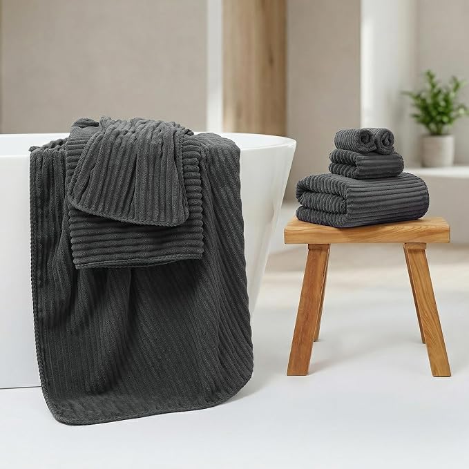 REDKISS Charcoal Gray Bath Towels Set 8 Piece - Microfiber Bathroom Towels of 8 Large, Highly Absorbent Bath Towel, Soft Shower Towel for Bathroom, 2 Bath Sheet 2 Hand 2 Washcloths 2 Hair Towel Wrap - Image 5