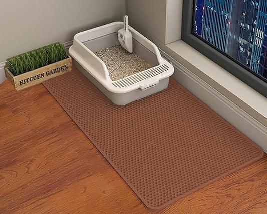HCY&WLD Cat Litter Mat, Honeycomb Double Layer Cat Litter Trapping Mat, Waterproof Urine Proof Non-Slip, Scatter Control, Less Waste, Easier to Clean (Brown, 45" X 26") by HCY%26WLD