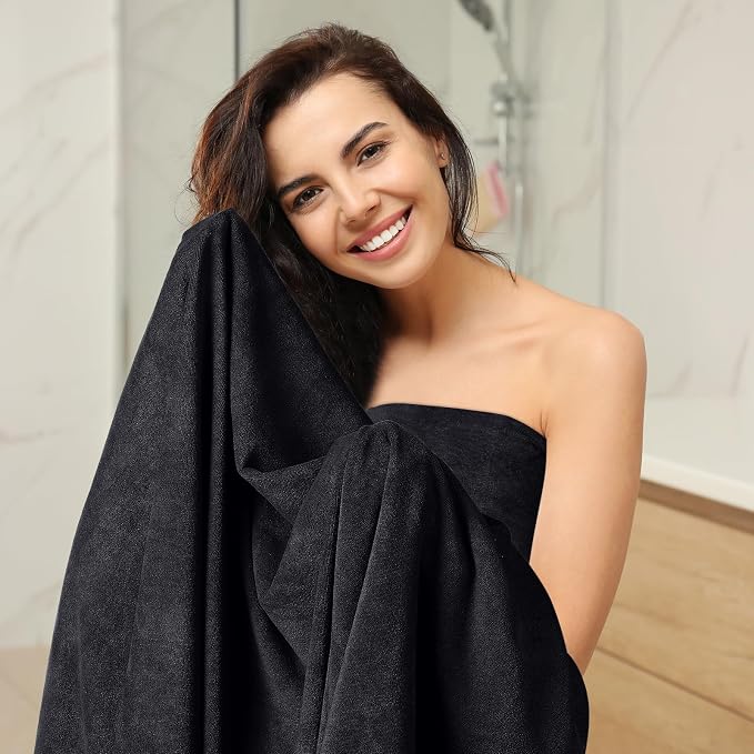 Mixweer 6 Pcs Oversized Bath Towels, 40 x 80 Inch Giant Microfiber Jumbo Bath Sheets Soft Bathroom Microfiber Quick Dry Absorbent Shower Towels for Spa Camping Beach(Black) - Image 4