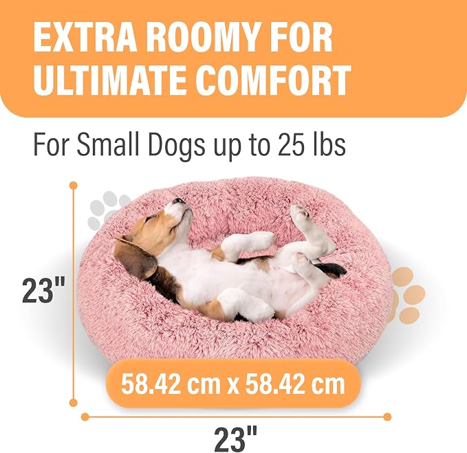 Active Pets Premium Small Donut Dog Bed, Fits Up to 45 lbs, Machine Washable Cushion, Plush Long Pile Faux Fur Fabric, Portable Pink Pet Bed Furniture for Puppies Adult Canines & Cats - Image 3