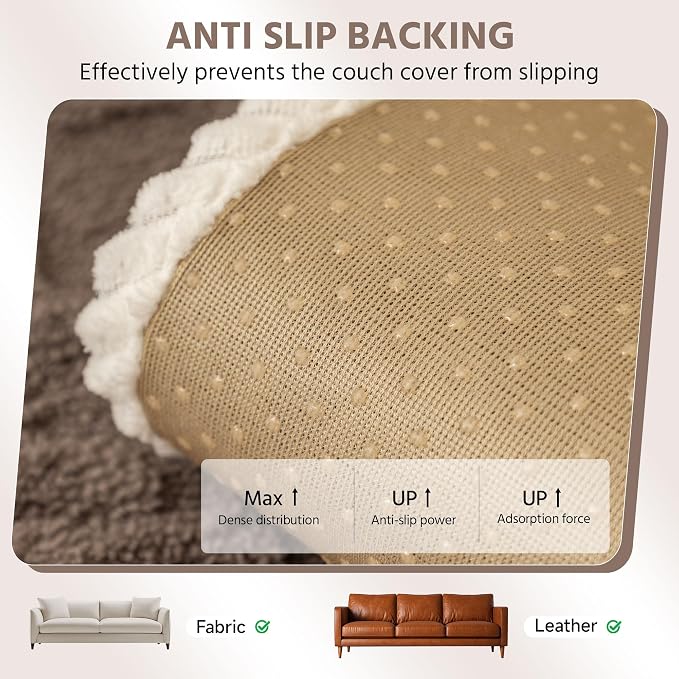OTOB All Season Couch Cover for Dogs Washable, Anti Slip Soft Plush Geometric Jacquard Love Seat Sofa Slipcovers, Kids Pet Friendly Furniture Protector Couch Covers, 1 Piece (Chocolate, 27.6"x59.1") - Image 6