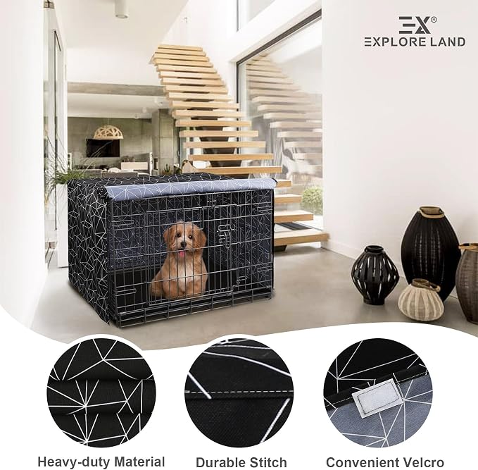 Explore Land Pattern Dog Crate Cover for 30 Inches Wire Cage, Heavy-Duty Polyester 1 2 3 Doors Standard Metal Pet Kennel Enclosure (Brief Polygonal) - Image 4