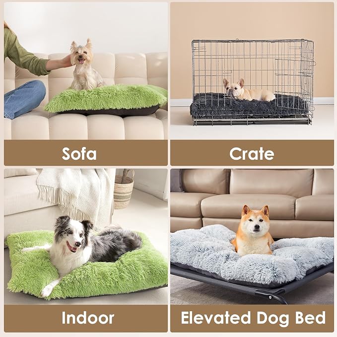 EHEYCIGA Fluffy Dog Crate Bed, Plush XX Large Dog Pillow, Green | Xlarge Calming Anti Anxiety Plush Faux Fur Mat for Large size dogs, Washable Soft Warm Dog Pad with Non-Slip Bottom - Image 5