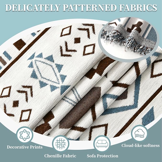 1OO% Waterproof Sectional Couch Covers for Dogs L Shaped Corner Sofa Cover Washable Chenille Sofa Slipcovers Blanket Modern Jacquard Pet Furniture Protector (91"x276", Boho Blue Brown) - Image 7
