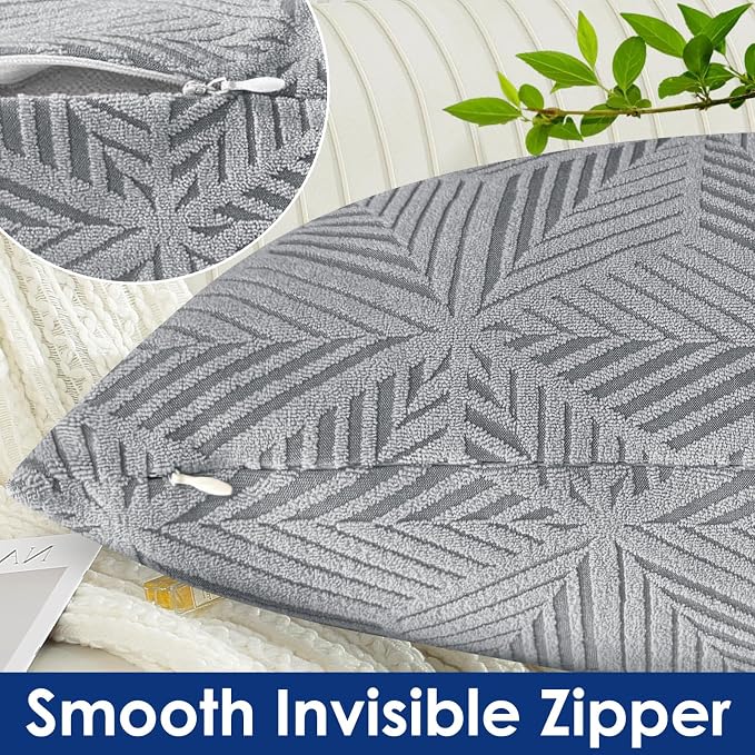 YEMYHOM Pack of 2 Throw Pillow Covers 18 x 18 Inch High Stretch Jacquard Pillowcase for Couch Sofa Living Room Home Decor, Light Gray - Image 5