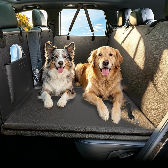 Truck Back Seat Extender for Dogs - Dog Seat Cover Back Seat for Trucks with Hard Bottom, Waterproof Anti Scratch Dog Travel Hammock for F150 RAM Silverado Sierra Tundra, Black by ROUWINNE