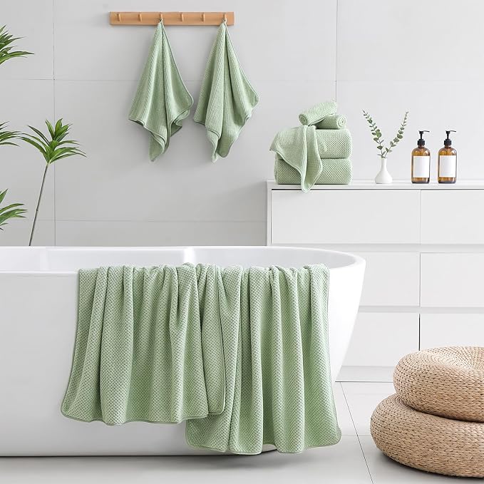 18 Piece Microfiber Bath Towels Set - 6 Bath Sheets,6 Hand Towels And 6 Washcloths,Soft Family Towels,Highly Absorbent Bathroom Towel,Quick Dry Shower Towel Luxury Towels For Hotel Spa Dorm-Green - Image 6
