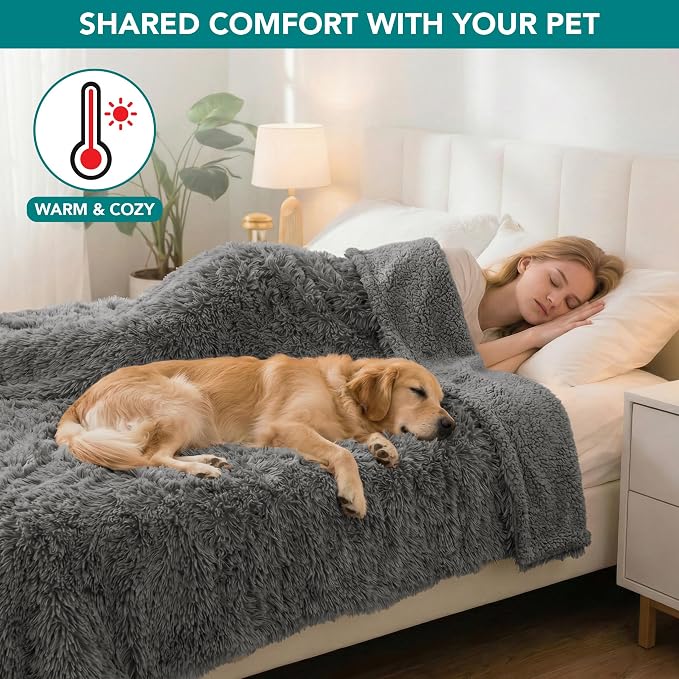 PetAmi Waterproof Dog Blanket for Couch, Bed & Furniture,Reversible Sherpa & Faux Fur Pet Blanket, Leakproof Blanket for Dog Cat, Washable Couch Protector, Soft Calming Pet Throw (40x60, Gray) - Image 6