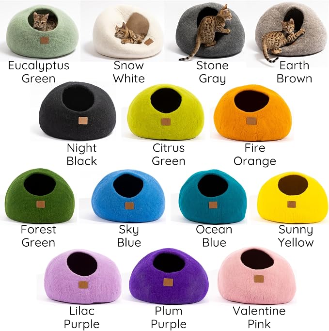 Handcrafted Wool Cat Cave Bed - Perfect Hideaway for Your Feline Friend - Quiet/Warm for Sleeping & Relaxing - Love Your Pet Dog or Cat - 100% Organic Felt - Ethically Sourced (Black) - Image 9