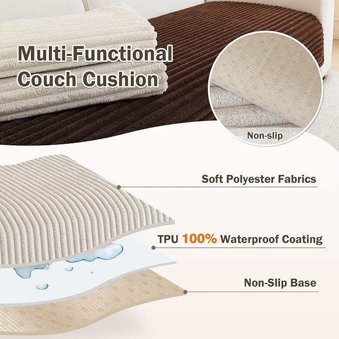 MEETSKY 100% Waterproof l Shaped Couch Covers, 2 Pieces Non Slip Sectional Couch Covers for Dogs, Washable Sofa Cover for 3 Cushion Couch Sofa Pets Friendly, Oatmeal,XXX-Large, 35"x70.9"+35"x82.7" - Image 3