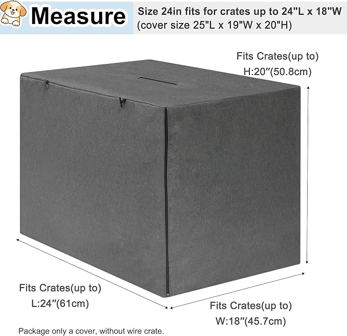 HiCaptain 24 inches Dog Crate Cover with ID Card Pocket, Heavy Duty Polyester Windproof Pet Kennel Universal Fit for 1 or 2 Doors Standard Wire (Grey) - Image 6