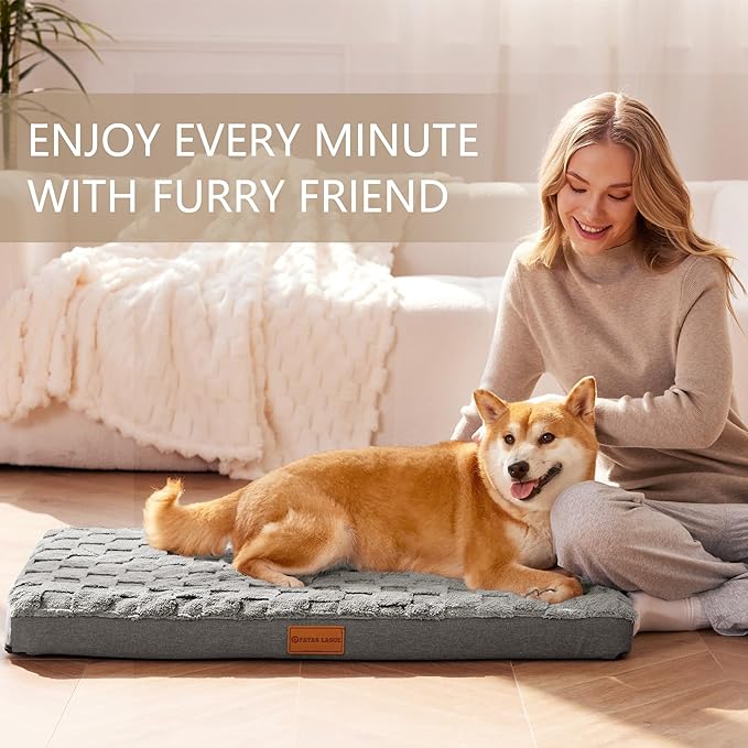 Patas Lague Orthopedic Large Dog Bed Washable Pet Crate Mat 36''X24'' Grey | Egg-Crate Foam Dog Couch For Large Sized Dogs, Waterproof Removable Cover, Soft Pet Bed With Nonskid Bottom - Image 2