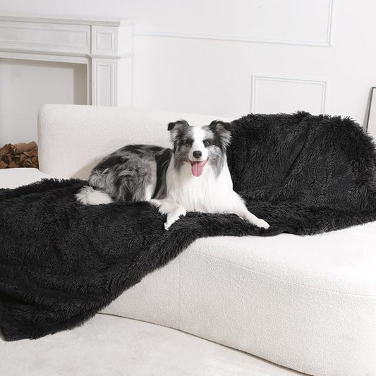 gogobunny Waterproof Dog Blanket for Couch & Furniture Protection - Super Soft Reversible Throw for Large Dogs & Cats, Calming Washable Fur & Sherpa Pet Blanket (33x77 Inch, Black) by gogobunny